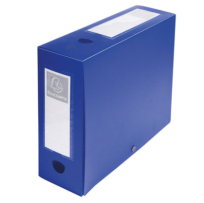 Scatola per archivio box - con bottone - 25 x 33 cm - dorso 10 cm - blu - Exacompta