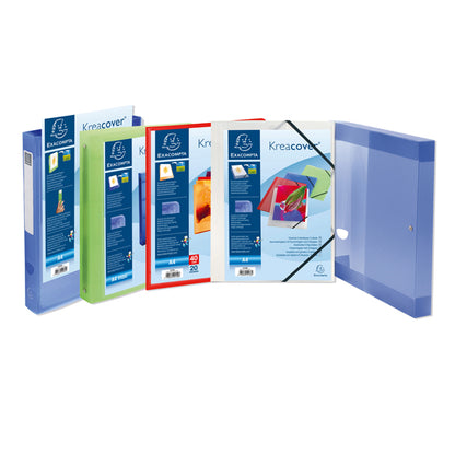 Cartella 3 lembi con elastico angolare Kreacover - A4 - dorso 1,5 cm - PP - bianco trasparente - Exacompta