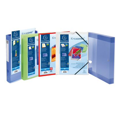 Cartella 3 lembi con elastico angolare Kreacover - A4 - dorso 1,5 cm - PP - blu trasparente - Exacompta
