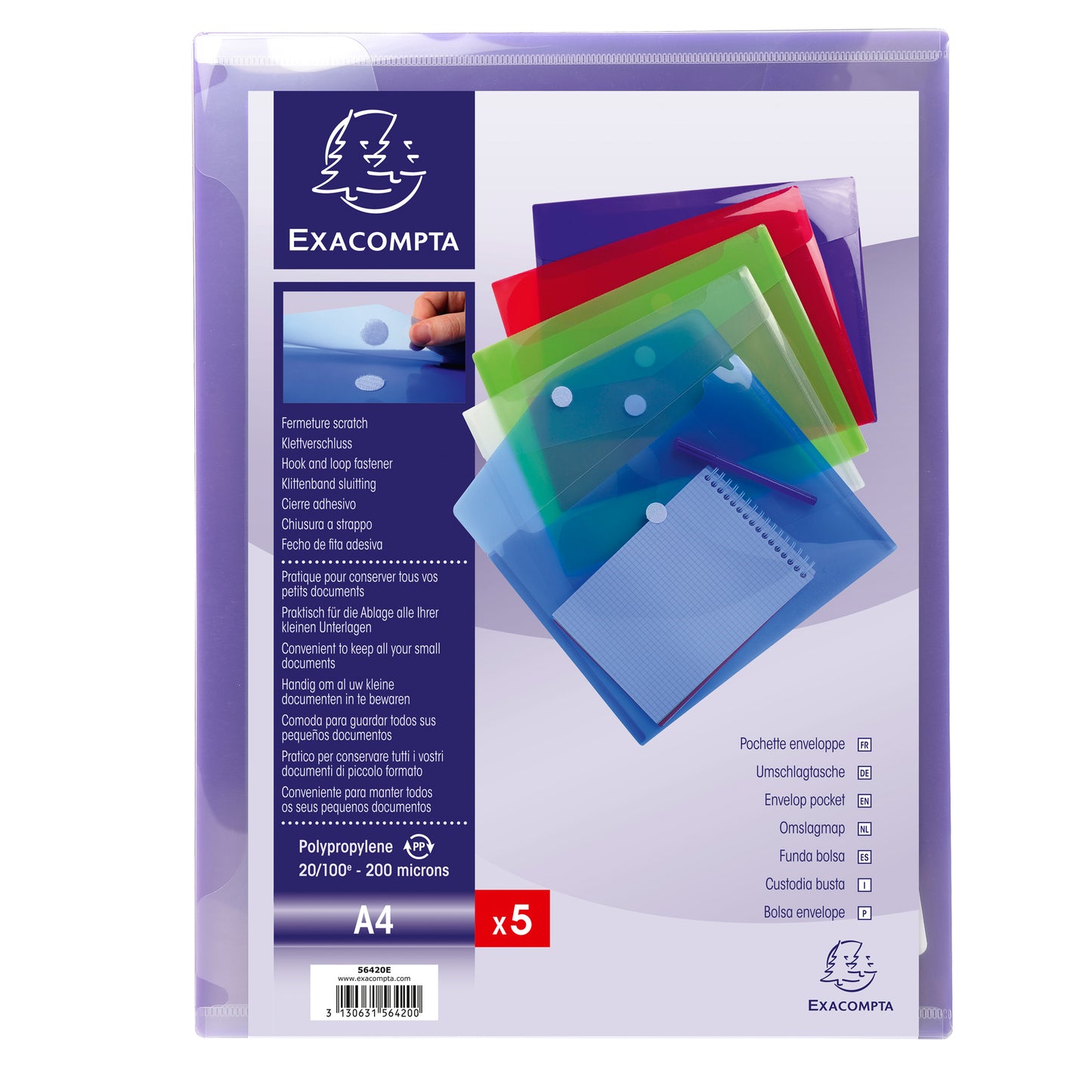 Busta a tasca con chiusura in velcro - PPL - 24 x 32 cm - colori assortiti - Exacompta