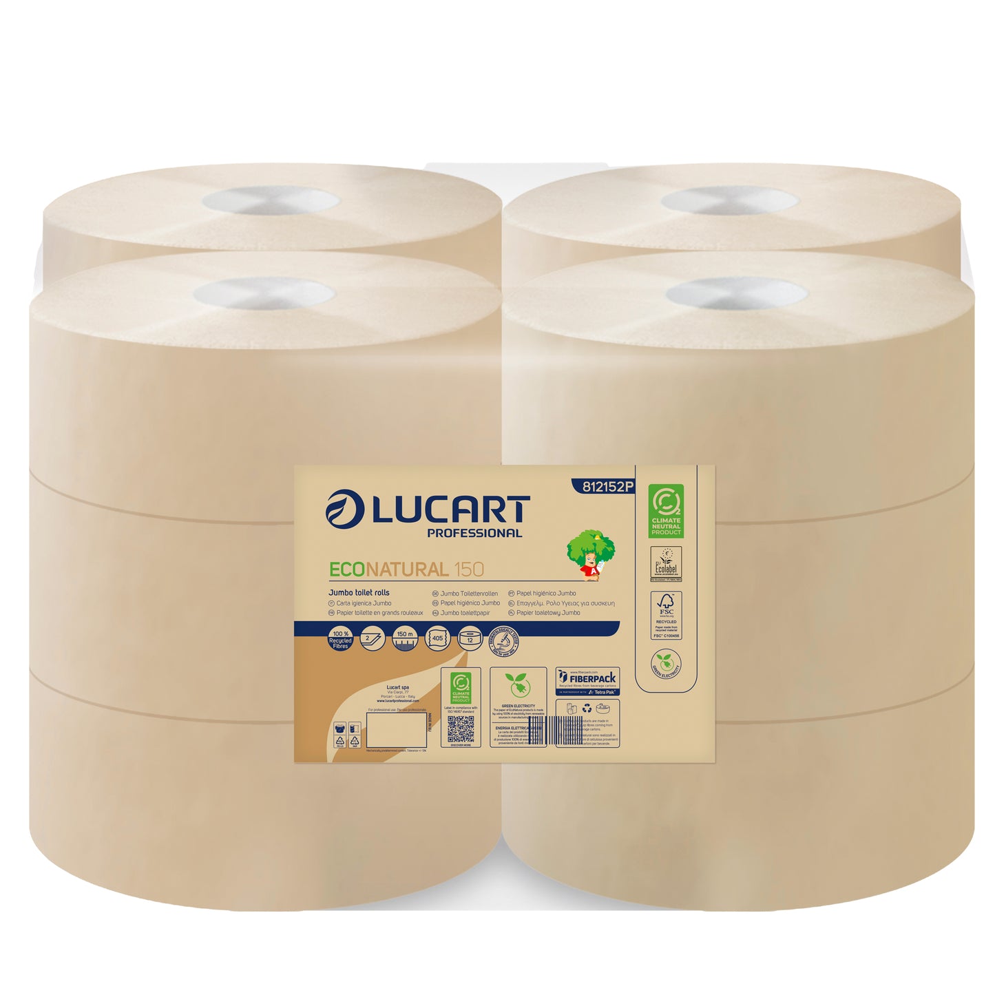 Carta igienica EcoNatural Mini Jumbo - 9,1 cm x 150 mt - 15,5 gr - diametro 18 cm - Lucart