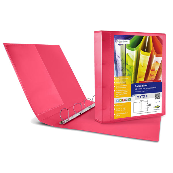 Raccoglitore personalizzabile Myto TI - 22 x 30 cm - 4 anelli a D 17 mm - dorso 2,5 cm - rosso - Sei Rota