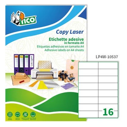 Etichette adesive LP4W - in carta - permanenti - 105 x 37 mm - 16 et/fg - 100 fogli - bianco - Tico