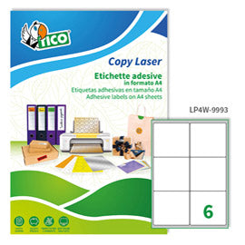 Etichette adesive LP4W - in carta - angoli arrotondati - permanenti - 99,1 x 93,1 mm - 6 et/fg - 100 fogli - bianco - Tico