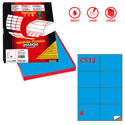 Etichette adesive C/512 - in carta - permanenti - 105 x 74,25 mm - 8 et/fg - 100 fogli - blu - Markin