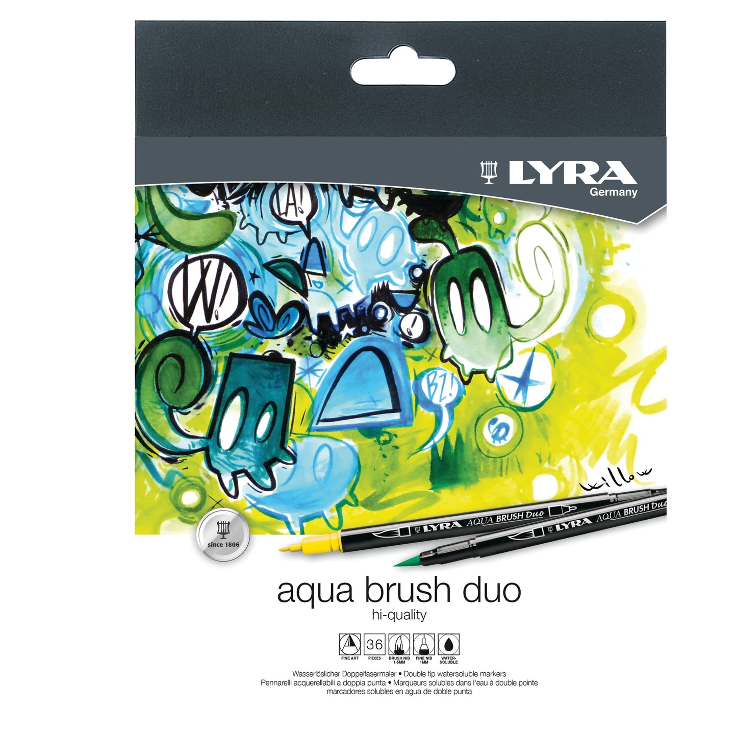 Pennarelli Aqua Brush Duo - punte 2,00 - 4,00 mm - Lyra - astuccio 36 pezzi