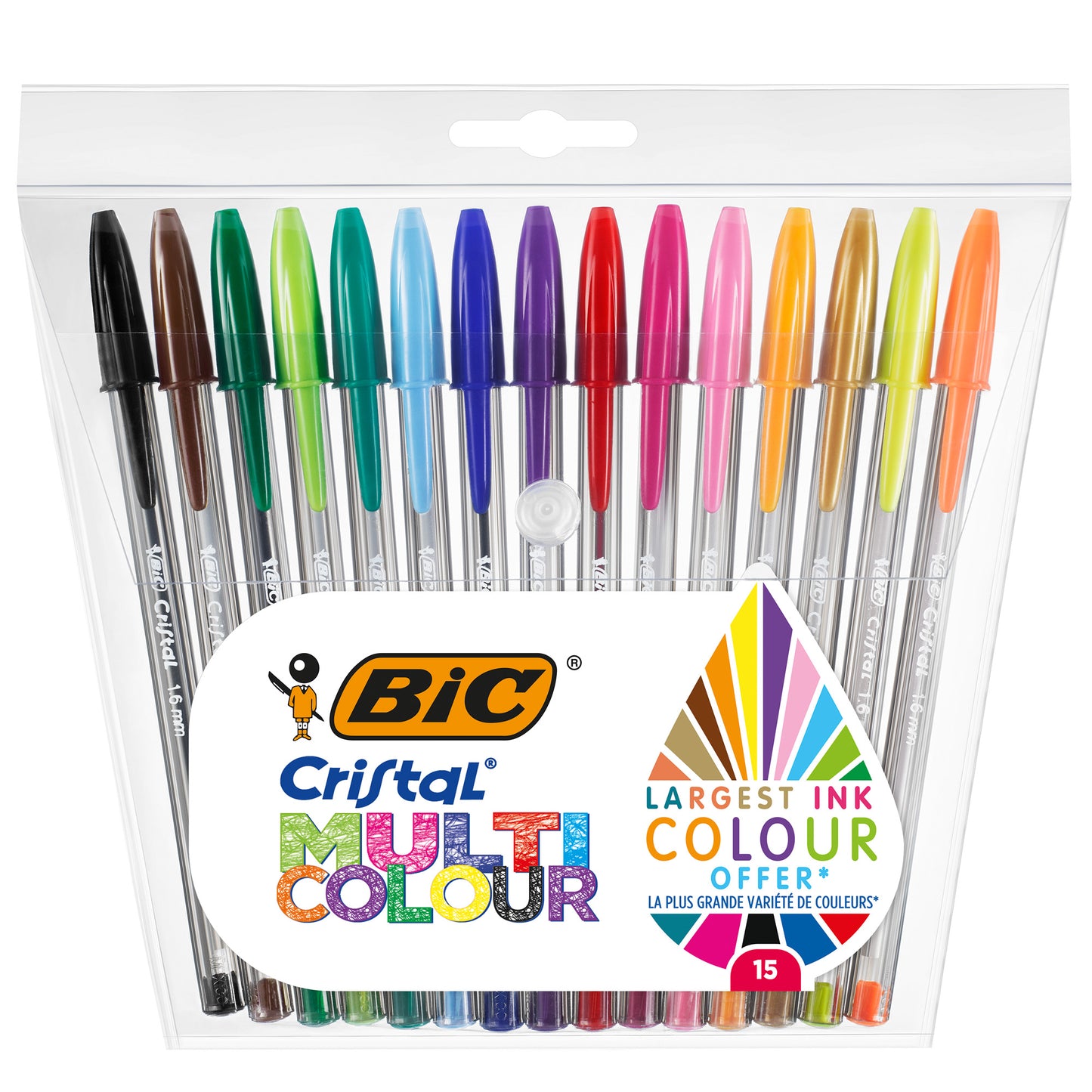 Penna sfera Cristal multicolor - punta 1,6 mm - colori assortiti - Bic - conf. 15 pezzi