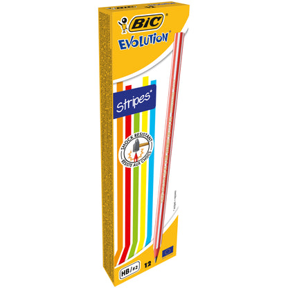 Matite grafite Evolution Stripes - gradazione HB - colori assortiti - Bic - scatola 12 pezzi