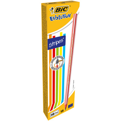 Matite grafite Evolution Stripes - gradazione HB - colori assortiti - Bic - scatola 12 pezzi
