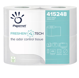 Carta igienica classica Freshen Tech - 3 veli - 230 strappi - diametro 12,2 cm -15,5 gr - 9,5 cm x 25,3 mt - Papernet - pacco 4 rotoli