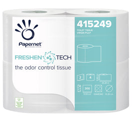 Carta igienica classica Freshen Tech - 2 veli - 300 strappi - diametro 12,2 cm - 9,5 cm x 33,3 mt - Papernet - pacco 4 rotoli