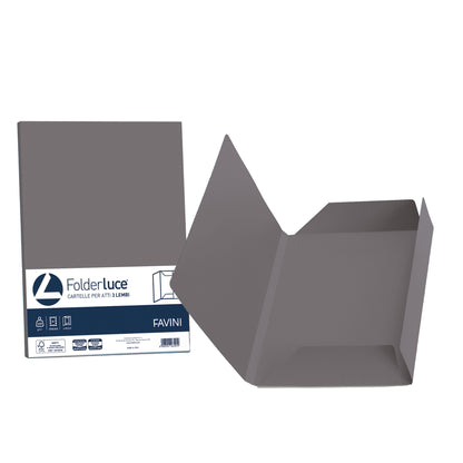 Cartellina 3 lembi Luce - 200 gr - A4 - cartoncino bristol - grafite - Favini - conf. 25 pezzi