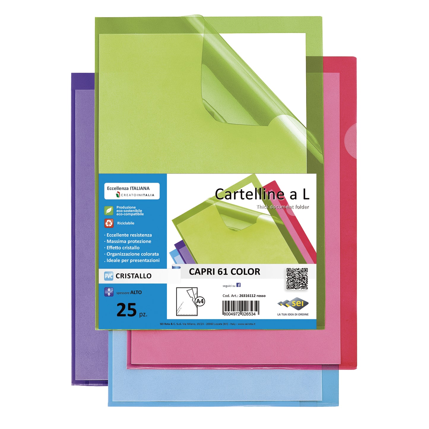 Cartellina a L Capri 61 color - A4 - PVC - liscio pesante - lilla - Sei Rota - conf. 25 pezzi