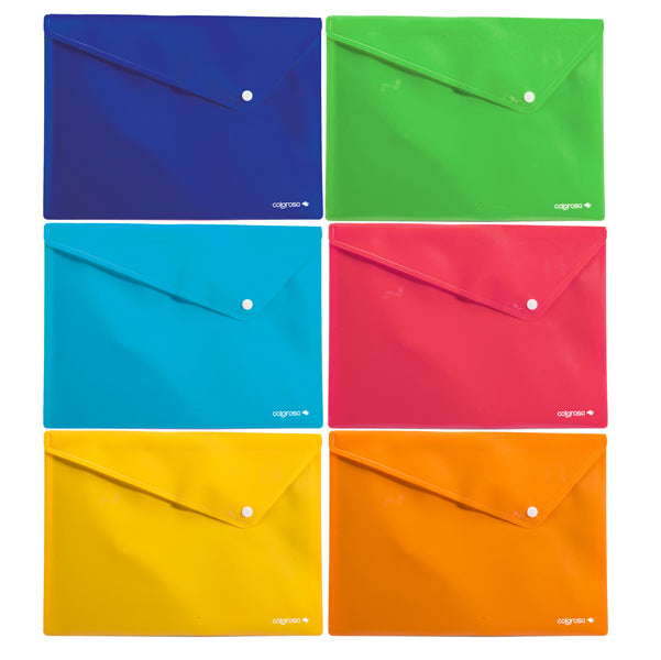 Busta con bottone - 33 x 24,5 cm - PP - colori assortiti - Colorosa - conf. 6 pezzi