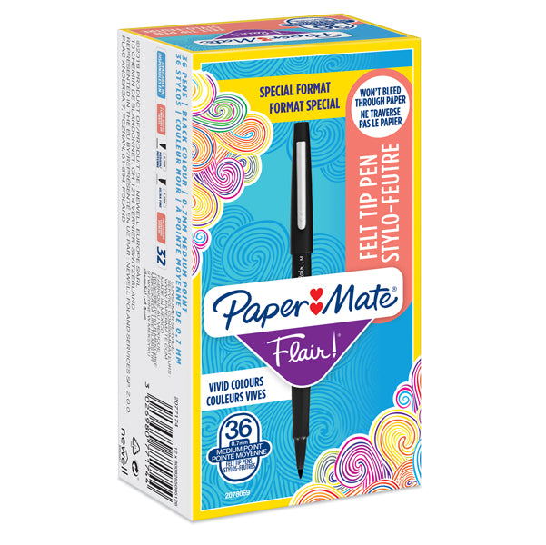 Pennarello Flair Nylon - punta feltro - 1,10mm - nero - Papermate - conf. 30 + 6 pezzi