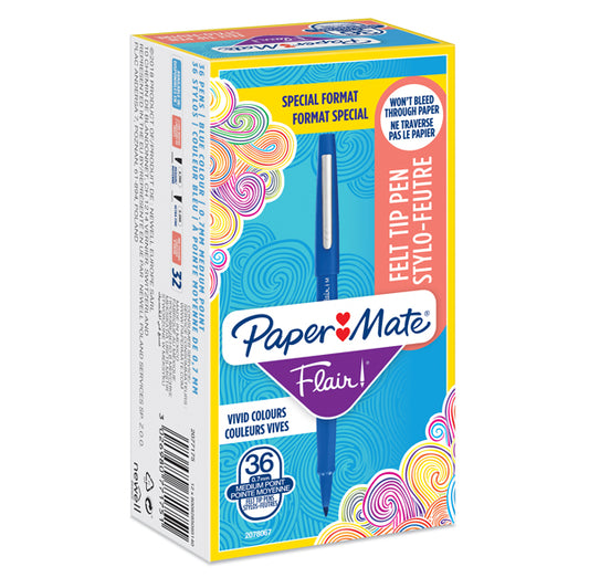 Pennarello Flair Nylon - punta feltro - 1,10mm - blu - Papermate - conf. 30 + 6 pezzi