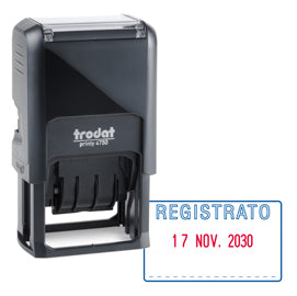 Timbro Printy 4750/L autoinchiostrante - DATA + REGISTRATO - 4,1 x 2,4 cm - 4 mm - bicolore - Trodat