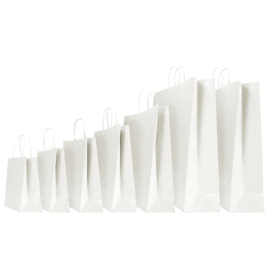 Shopper - maniglie cordino - 22 x 10 x 29 cm - carta kraft - bianco - Mainetti Bags - conf. 25 pezzi