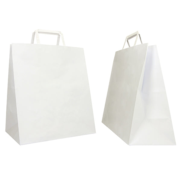 Shopper Flat Large - maniglie piattina - 28 x 17 x 32 cm - carta kraft - bianco - Mainetti Bags - conf. 250 pezzi