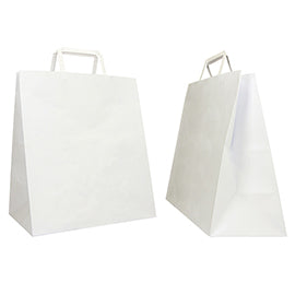 Shopper Flat Large - maniglie piattina - 28 x 17 x 32 cm - carta kraft - bianco - Mainetti Bags - conf. 250 pezzi