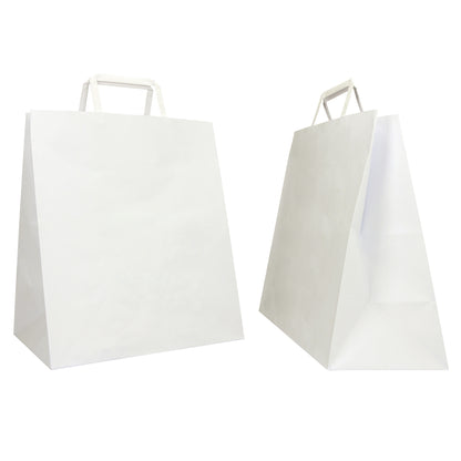 Shopper Flat Large - maniglie piattina - 28 x 17 x 32 cm - carta kraft - bianco - Mainetti Bags - conf. 250 pezzi