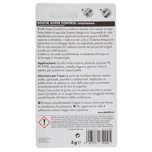 Colla istantanea universale Super Control - 3 gr - trasparente - Bostik