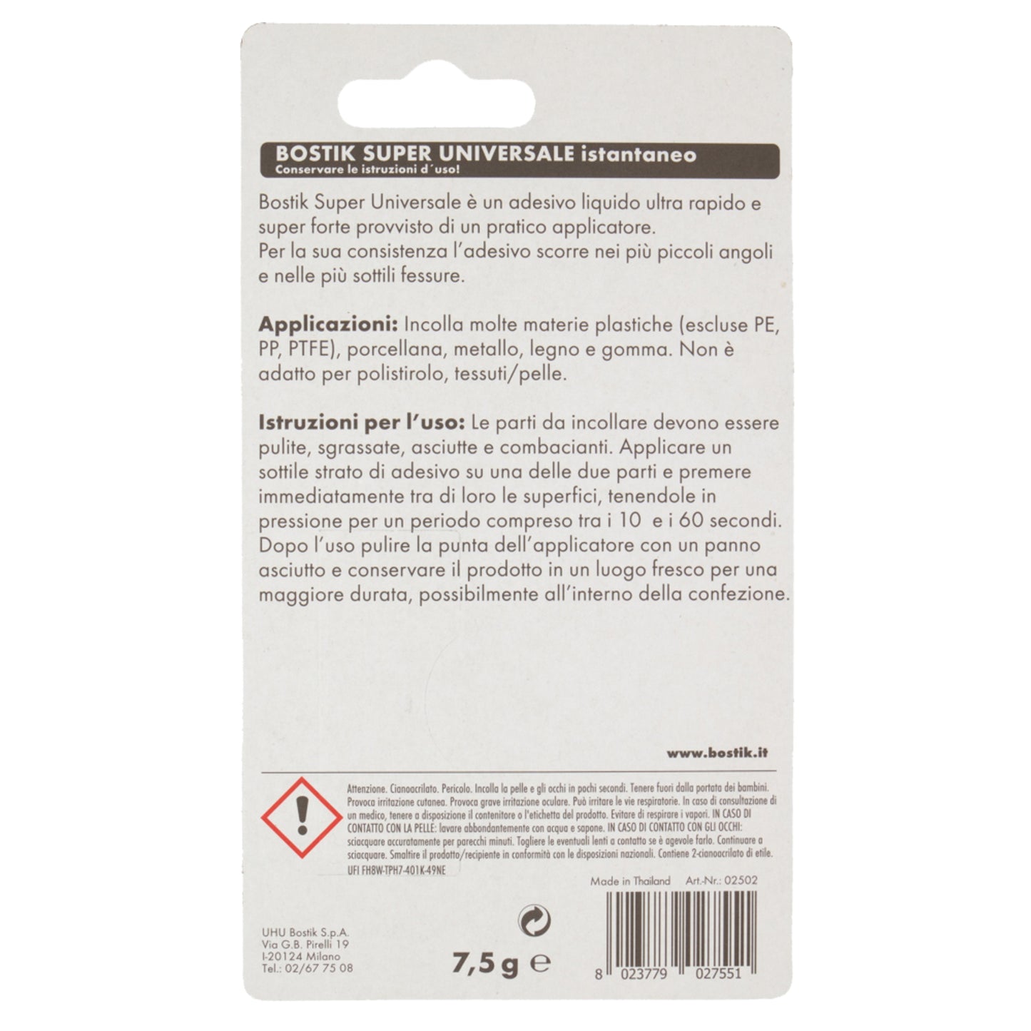 Colla istantanea universale Super - 7,5 gr - trasparente - Bostik