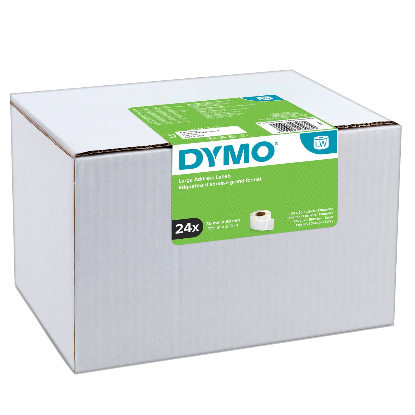 Rotolo 260 etichette LW S0722390 - 36 x 89 mm - carta - indirizzi - bianco - Dymo - value pack 24 pezzi