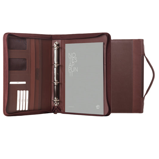 Portablocco Office - con manico - ecopelle - con zip - 28x36 cm - marrone - In Tempo