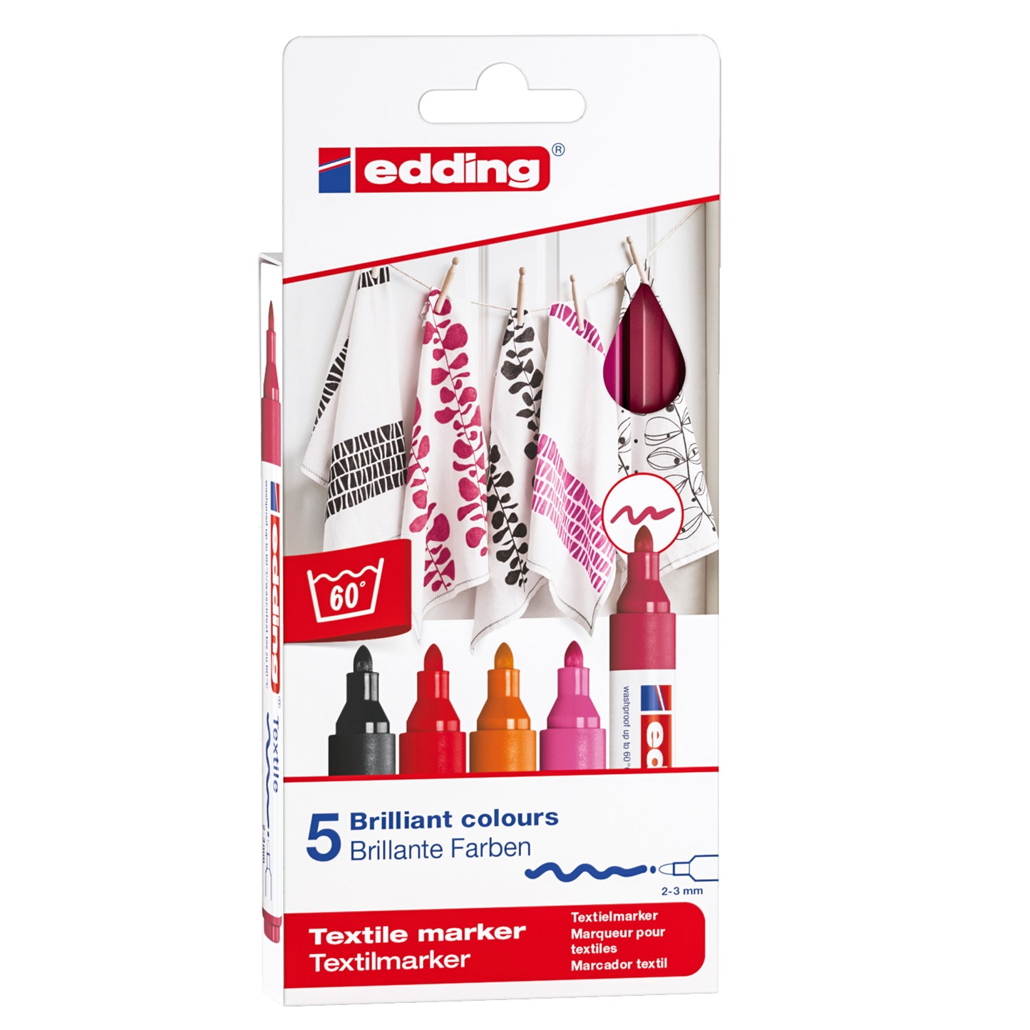 Marcatore per tessuto 4500 - punta tonda - da 2 a 3mm - colori assortiti caldi - Edding - astuccio 5 pezzi