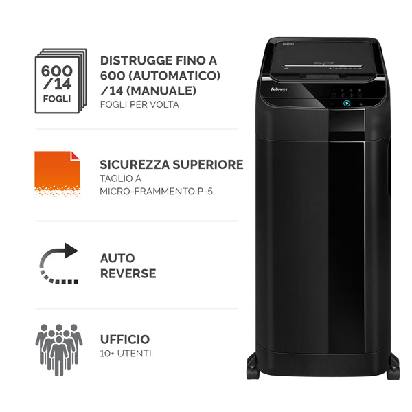 Distruggidocumenti Automax 600m - a microframmenti - 83lt - Fellowes
