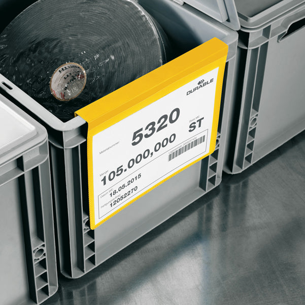 Buste identificative - con aletta pieghevole -  A4 orizzontale - giallo - Durable - conf. 50 pezzi