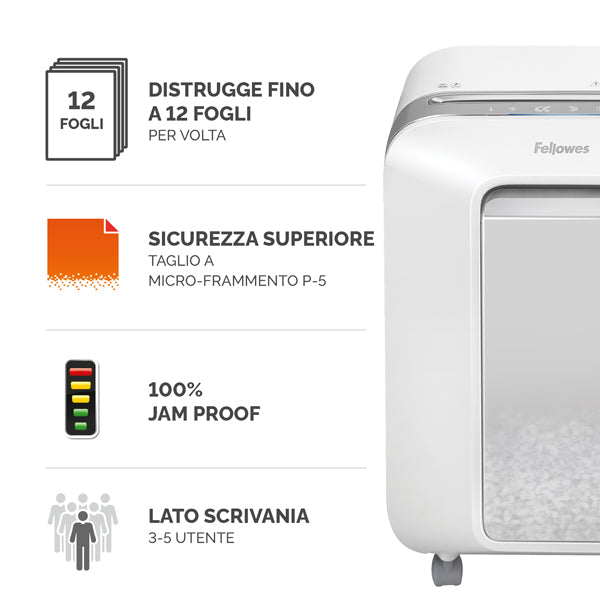 Distruggidocumenti LX-201 - a microframmenti - bianco - Fellowes