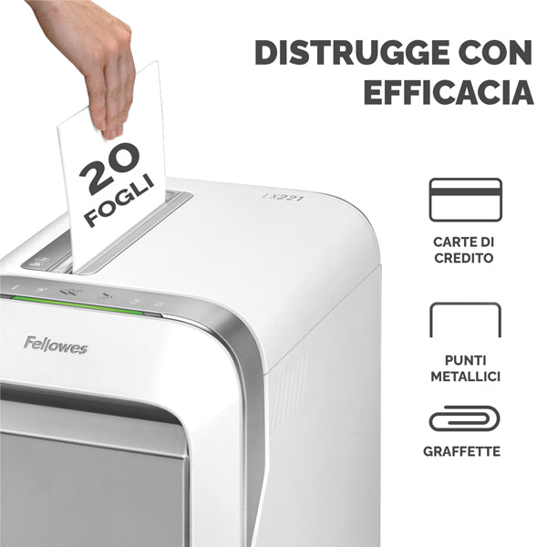 Distruggidocumenti LX-221 - a microframmenti - bianco - Fellowes