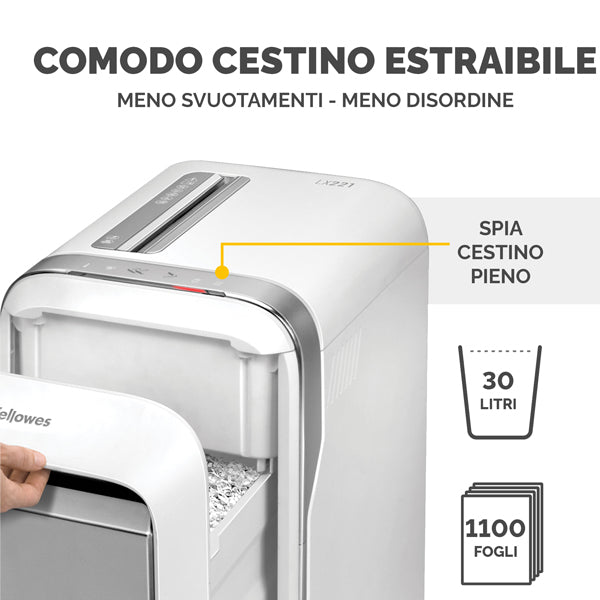 Distruggidocumenti LX-221 - a microframmenti - bianco - Fellowes