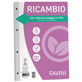 Ricambi forati riforzati ecologico - A4  - 1 rigo c/margine - 100 gr - Favini - conf. 40 pezzi