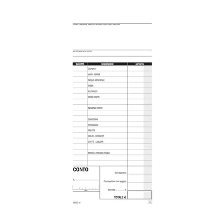Blocco conti ristoranti/pizzerie/trattorie - 50 copie - 21,5 x 10 cm - DU1621C0000 - Data Ufficio