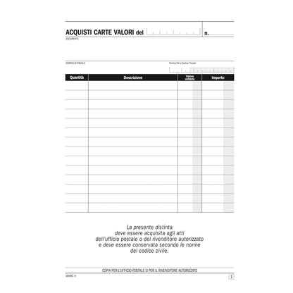 Blocco distinta acquisto carte valori - 50/50 copie autoricalcanti - 21,5 x 14,8 cm -DU1649C0000 - Data Ufficio