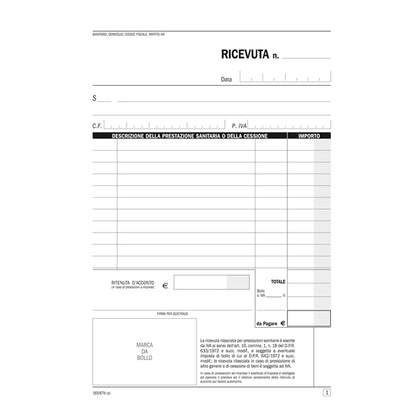 Blocco registro onorari/fatture ricevute sanitarie - 50/50 copie numerate autoricalcanti - 21,5 x 14,8 cm - DU16547N000 - Data Ufficio