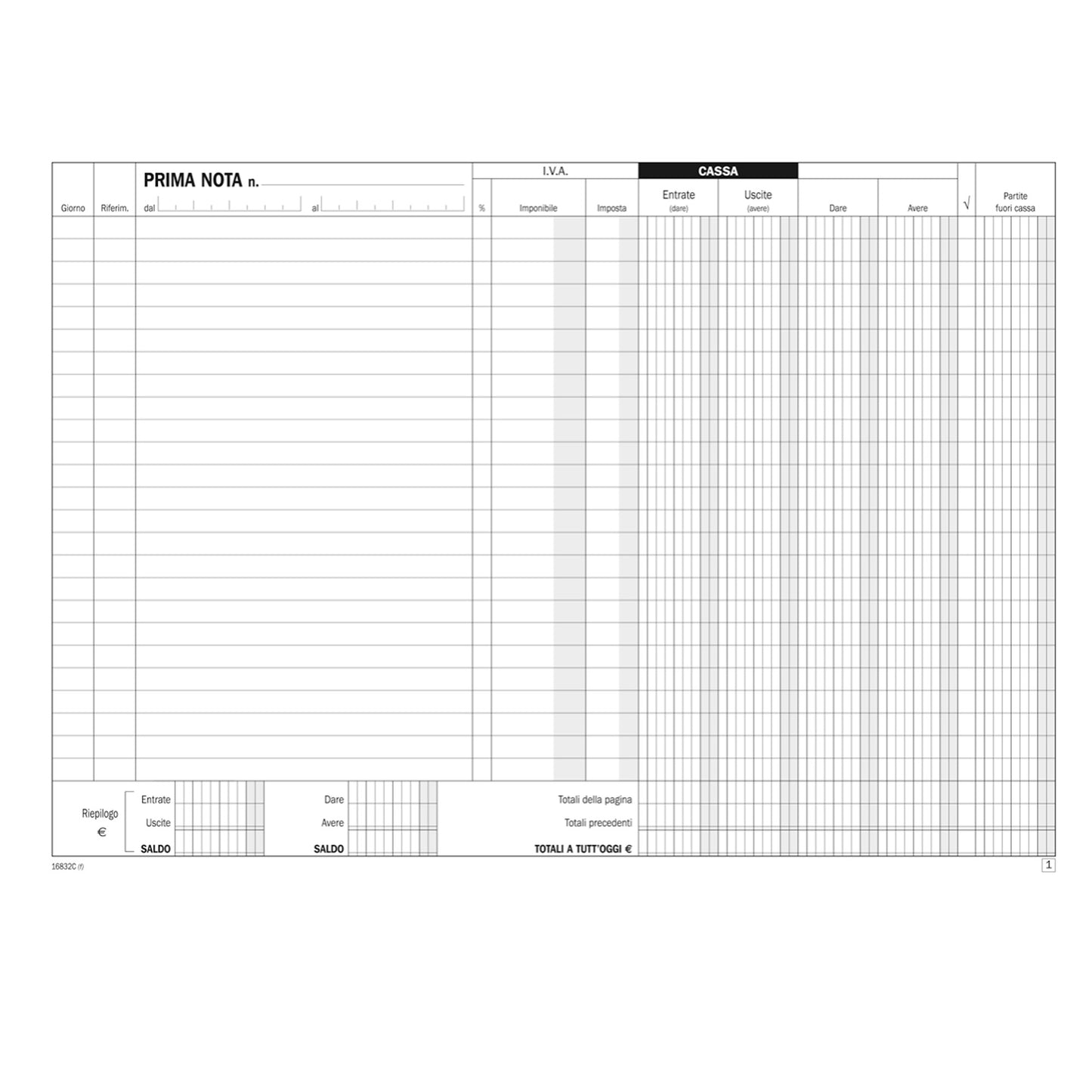 Blocco prima nota cassa/IVA c/conto (dare/avere) - 50/50 copie autoricalcanti - 21,5 x 29,7 cm - DU16832C000 - Data Ufficio