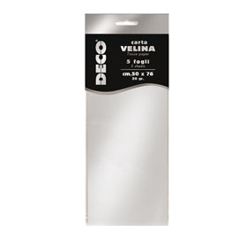 Carta velina - 50 x 76 cm - 20 gr - argento metal - Deco - busta 5 fogli