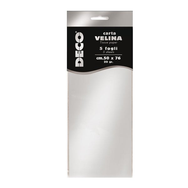 Carta velina - 50 x 76 cm - 20 gr - argento metal - Deco - busta 5 fogli