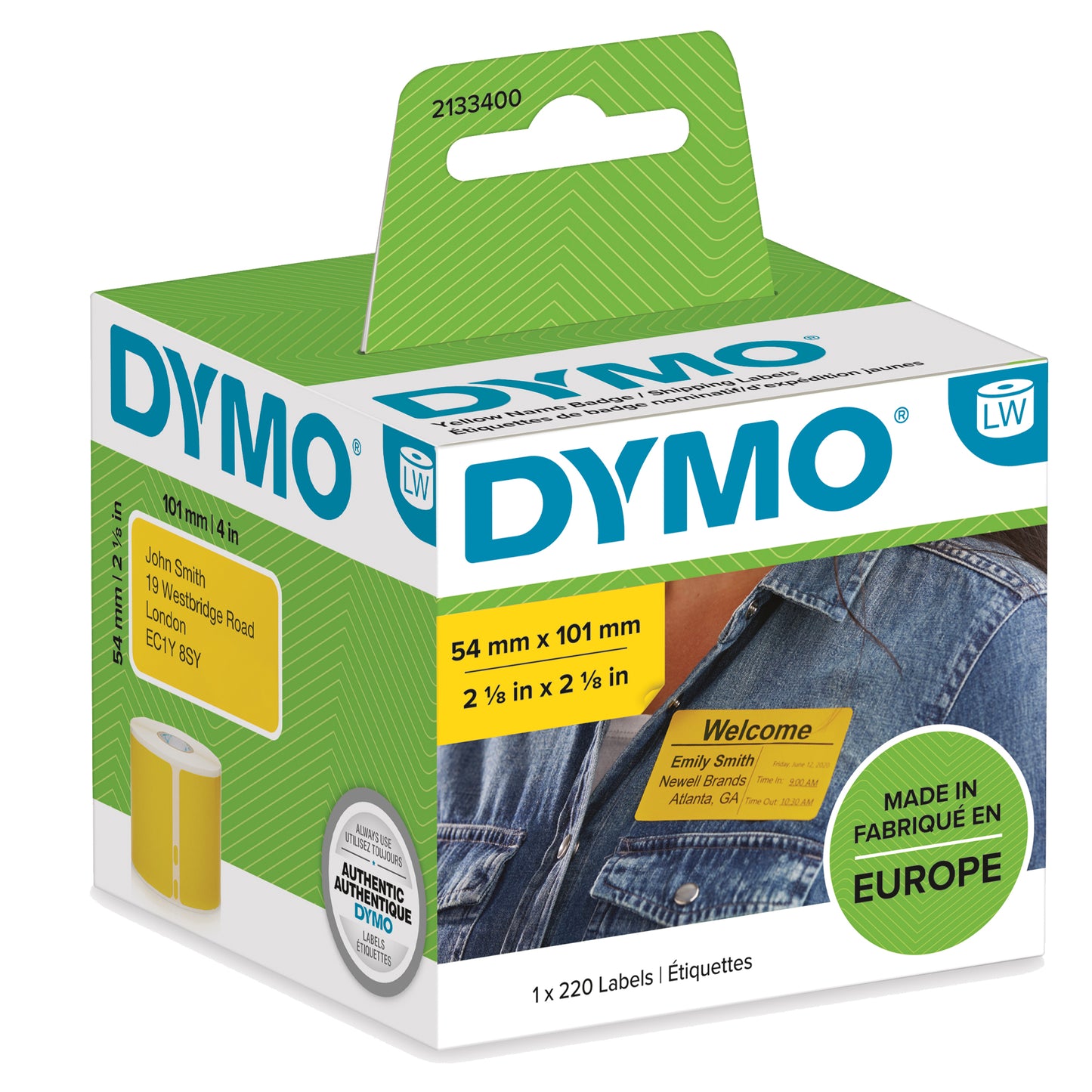 Rotolo 220 etichette LW 2133400 - 54 x 101 mm - carta - spedizione/badge - giallo - Dymo