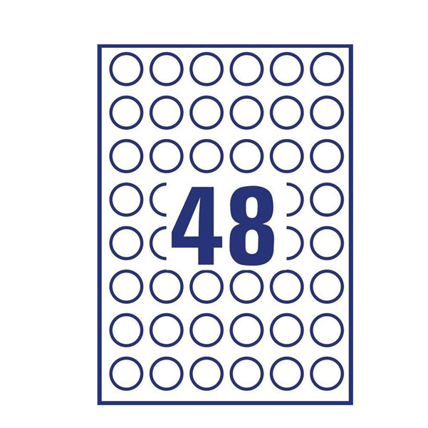 Etichette adesive tonde L4850 - in carta - rimovibili - diametro 25 mm - 48 et/fg - 25 fogli - bianco - Avery