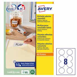 Etichette adesive tonde L4850 - in carta - rimovibili - diametro 63,5 mm - 8 et/fg - 25 fogli - bianco - Avery