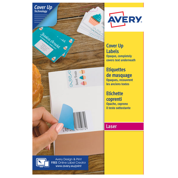 Etichette adesive coprenti BlockOut - in carta - permanenti - 45,7 x 21,2 mm - 48 et/fg - 25 fogli - bianco - Avery