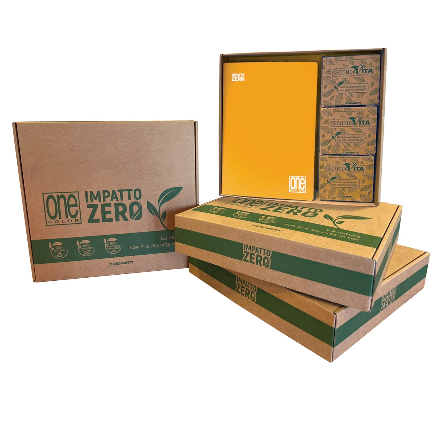 Maxiquaderno One Color Impatto Zero - A4 -  1 rigo - 20 +1 fg - 80 gr - Blasetti - expo 12 pezzi + 6 scatoline foglietti