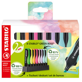 Evidenziatore Stabilo Green Boss - punta a scalpello - tratto 2 - 5mm - colori assortiti - Stabilo - deskset 8 pezzi