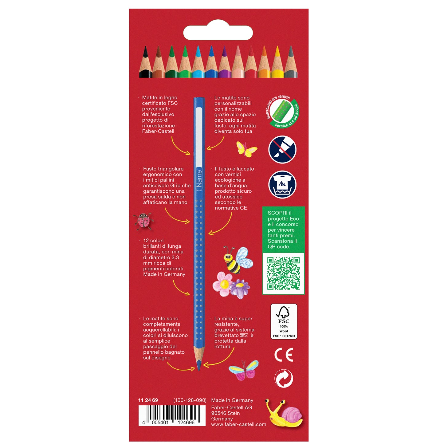 Matite colorate Color Grip - acquerellabili - Faber-Castell - scatola 12 pezzi