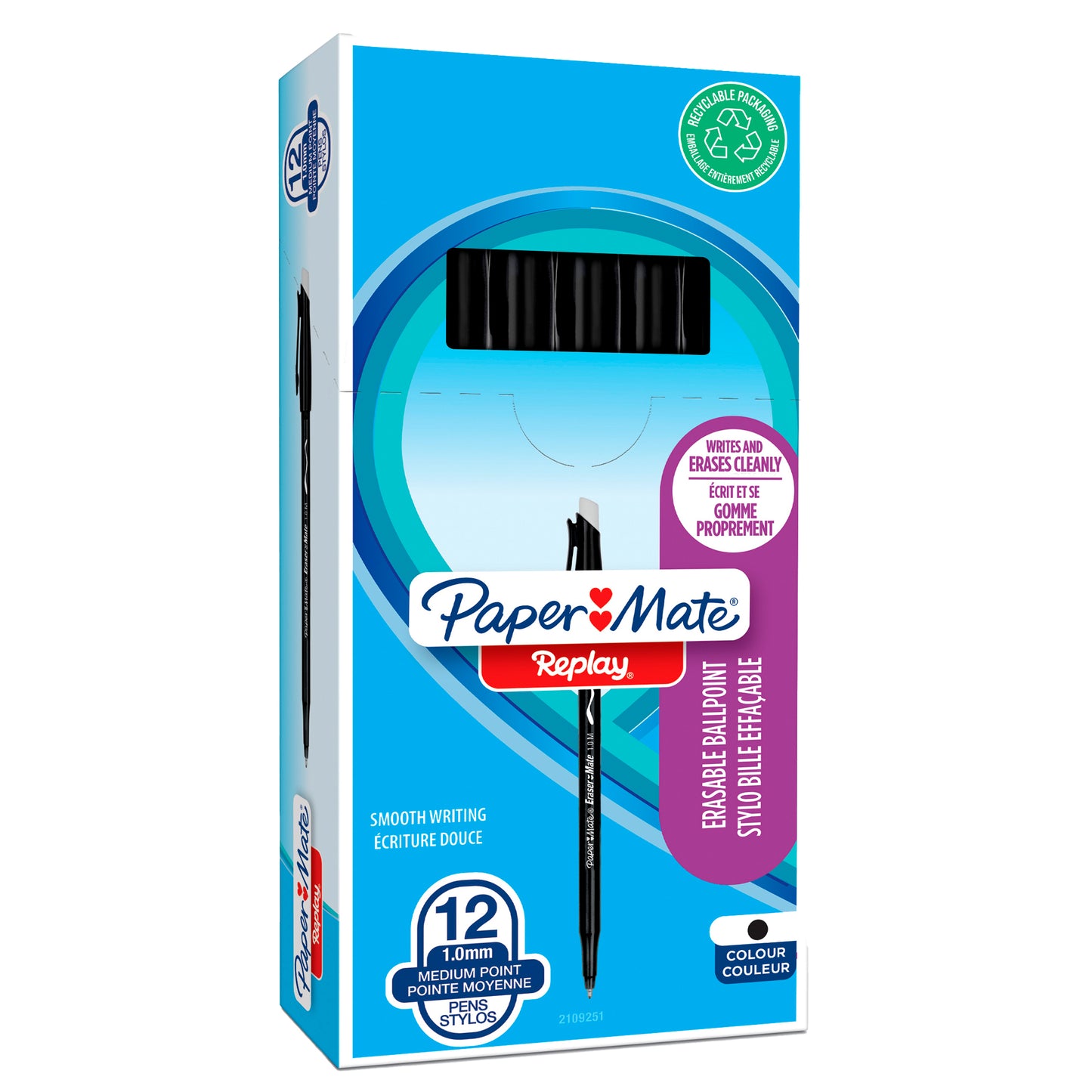 Penna a sfera con cappuccio Replay - cancellabile - punta 1 mm - nero - Papermate